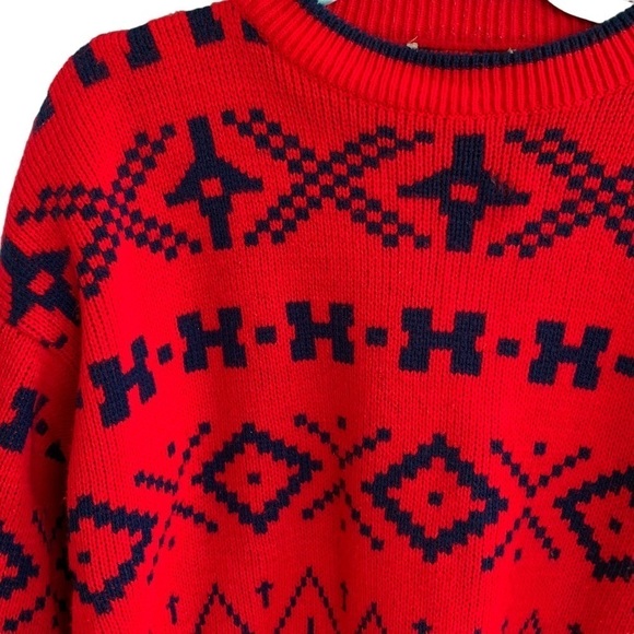 Vintage 80s 90s Geometric Crewneck Sweater Knit Size XL - Picture 2 of 7